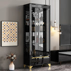 Elegant Black Clear Glass Display Cabinet with Drawers