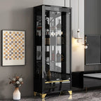 Elegant Black Clear Glass Display Cabinet with Drawers