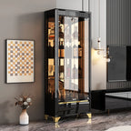 Elegant Black Clear Glass Display Cabinet with Drawers