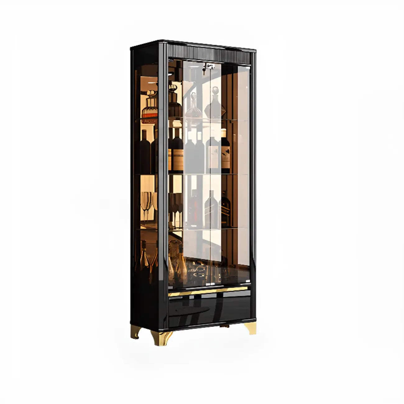 Elegant Black Clear Glass Display Cabinet with Drawers