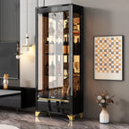 Elegant Black Clear Glass Display Cabinet with Drawers