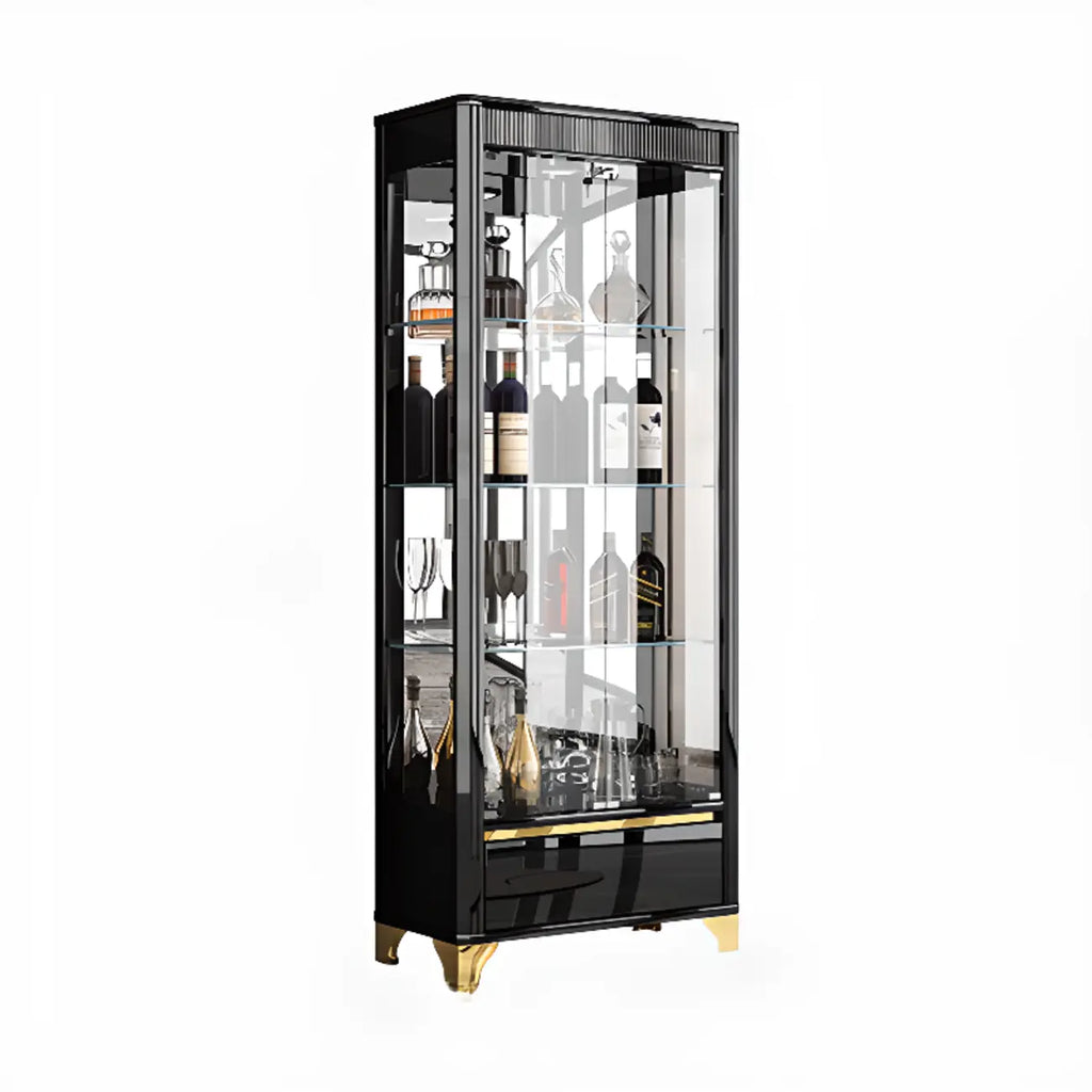 Elegant Black Clear Glass Display Cabinet with Drawers
