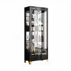 Elegant Black Clear Glass Display Cabinet with Drawers