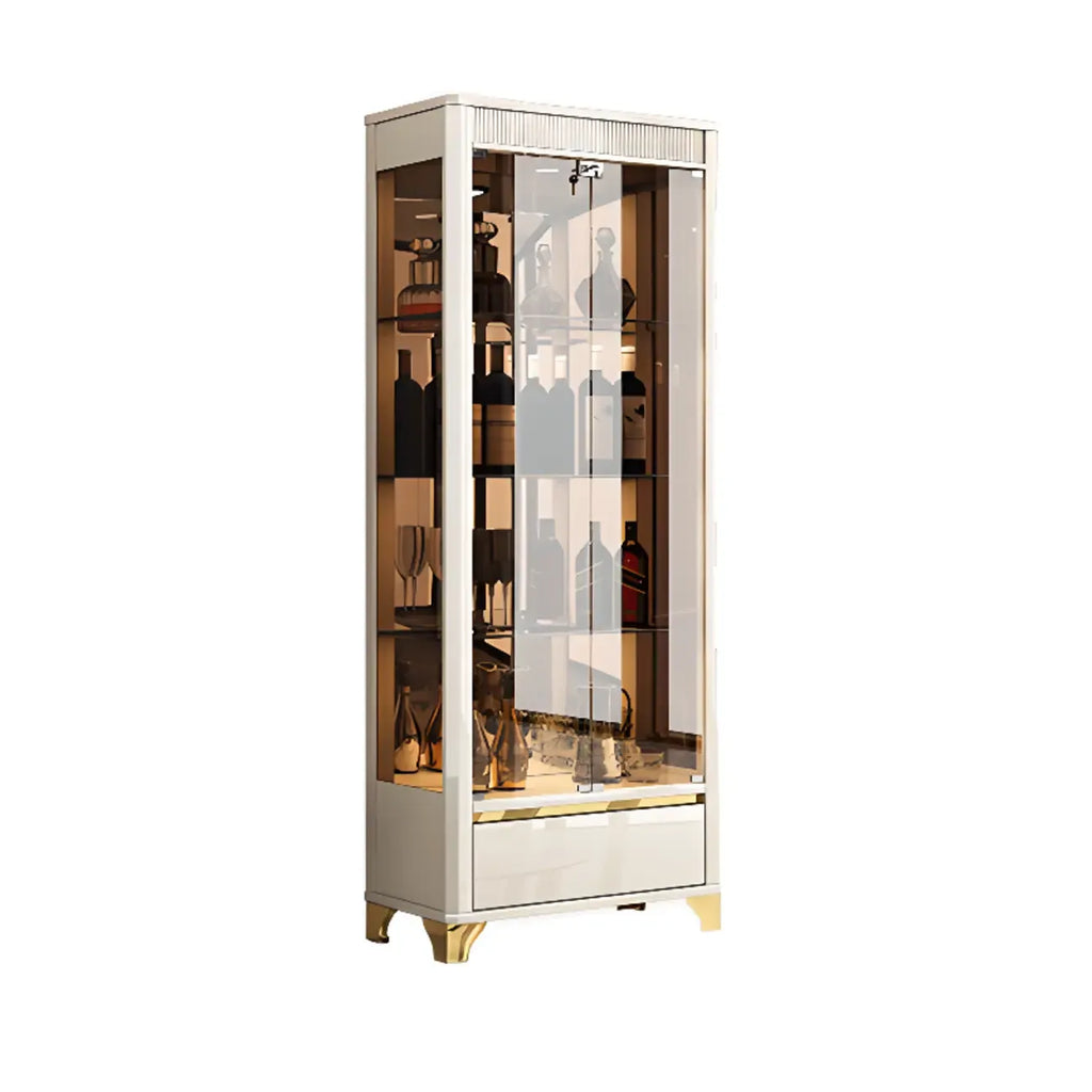Elegant Black Clear Glass Display Cabinet with Drawers