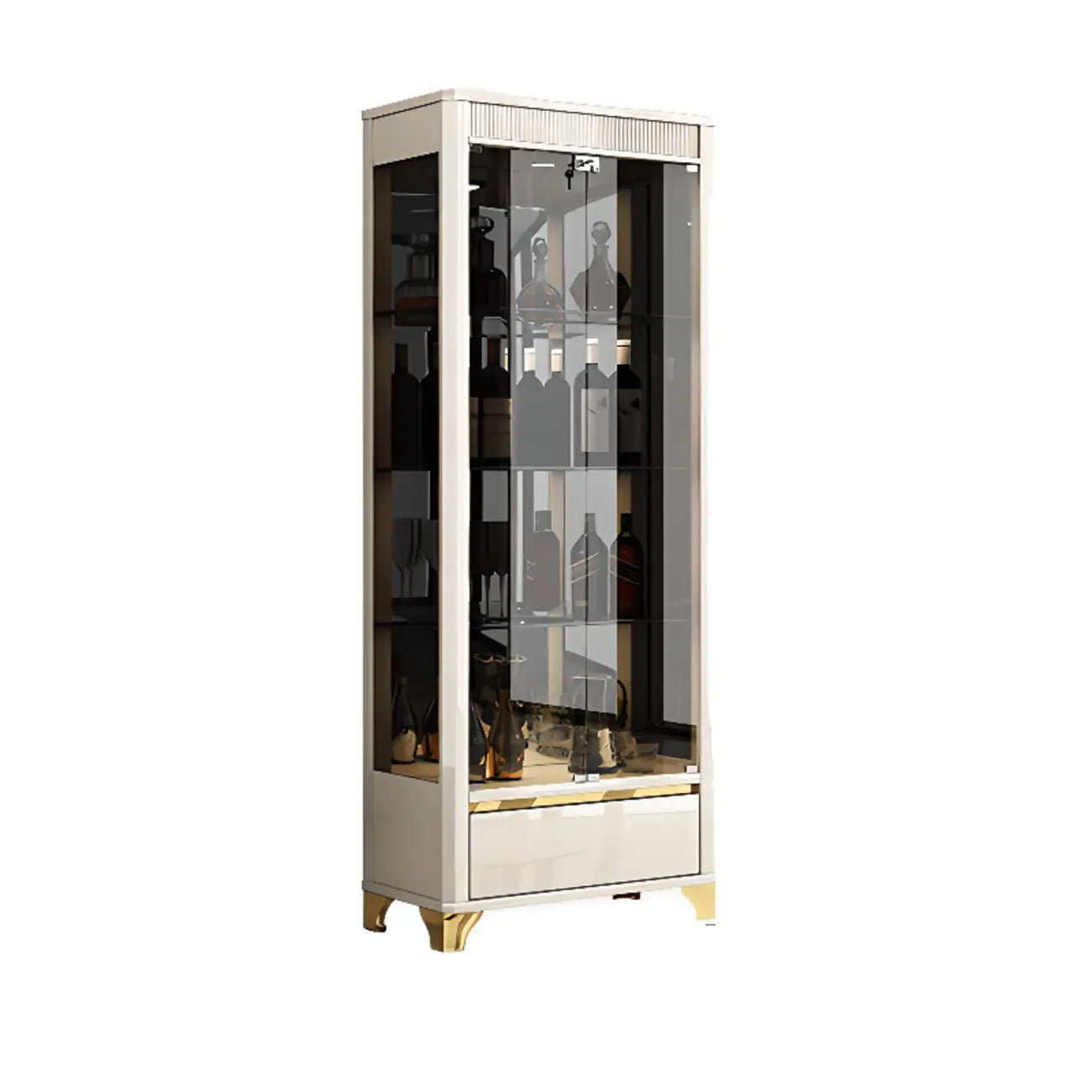 Elegant Black Clear Glass Display Cabinet with Drawers