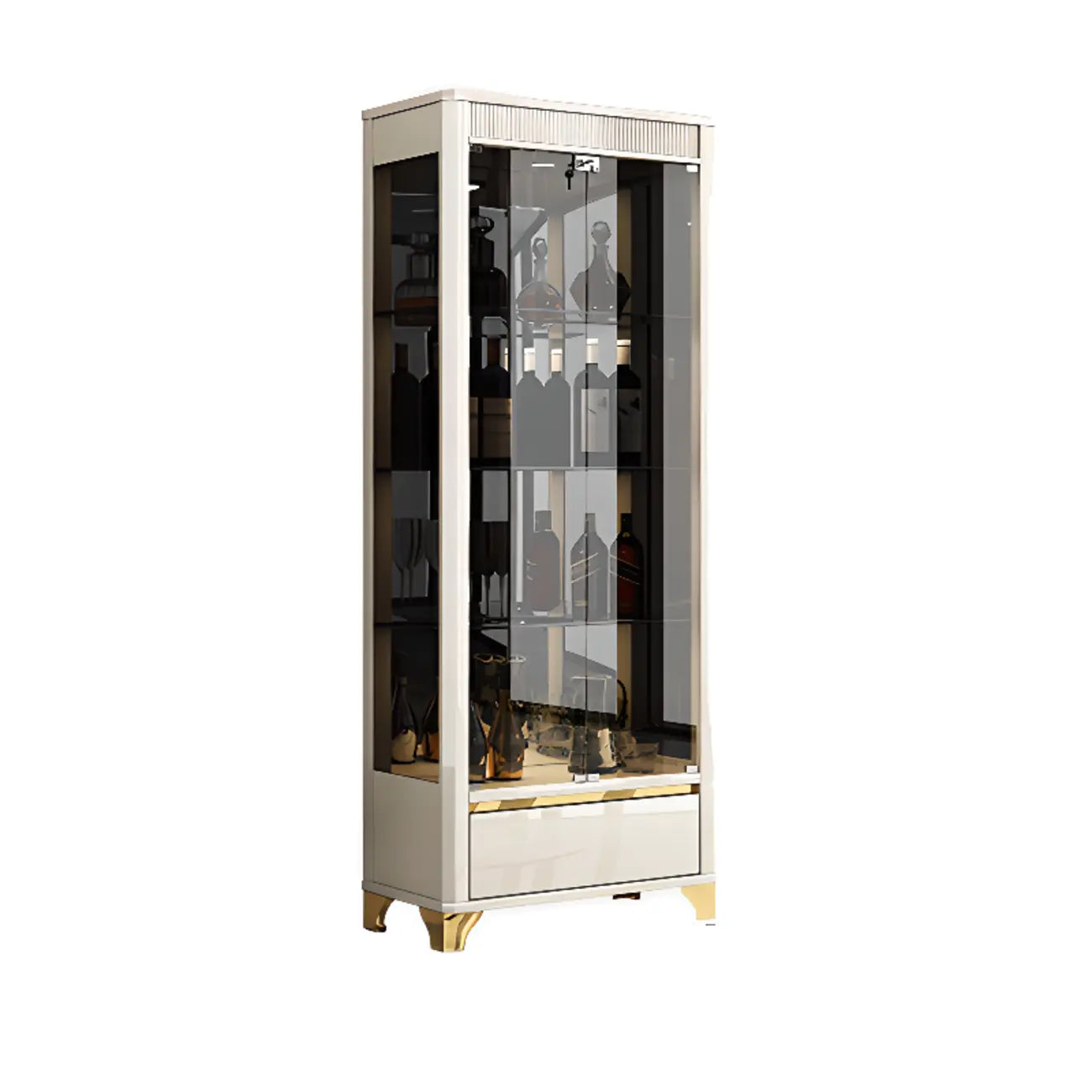 Elegant Black Clear Glass Display Cabinet with Drawers