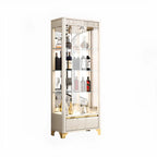 Elegant Black Clear Glass Display Cabinet with Drawers