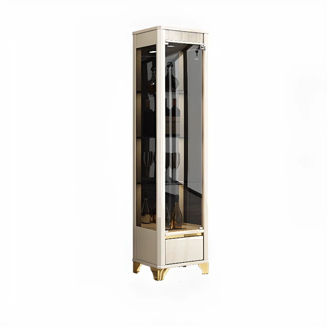 Elegant Black Clear Glass Display Cabinet with Drawers