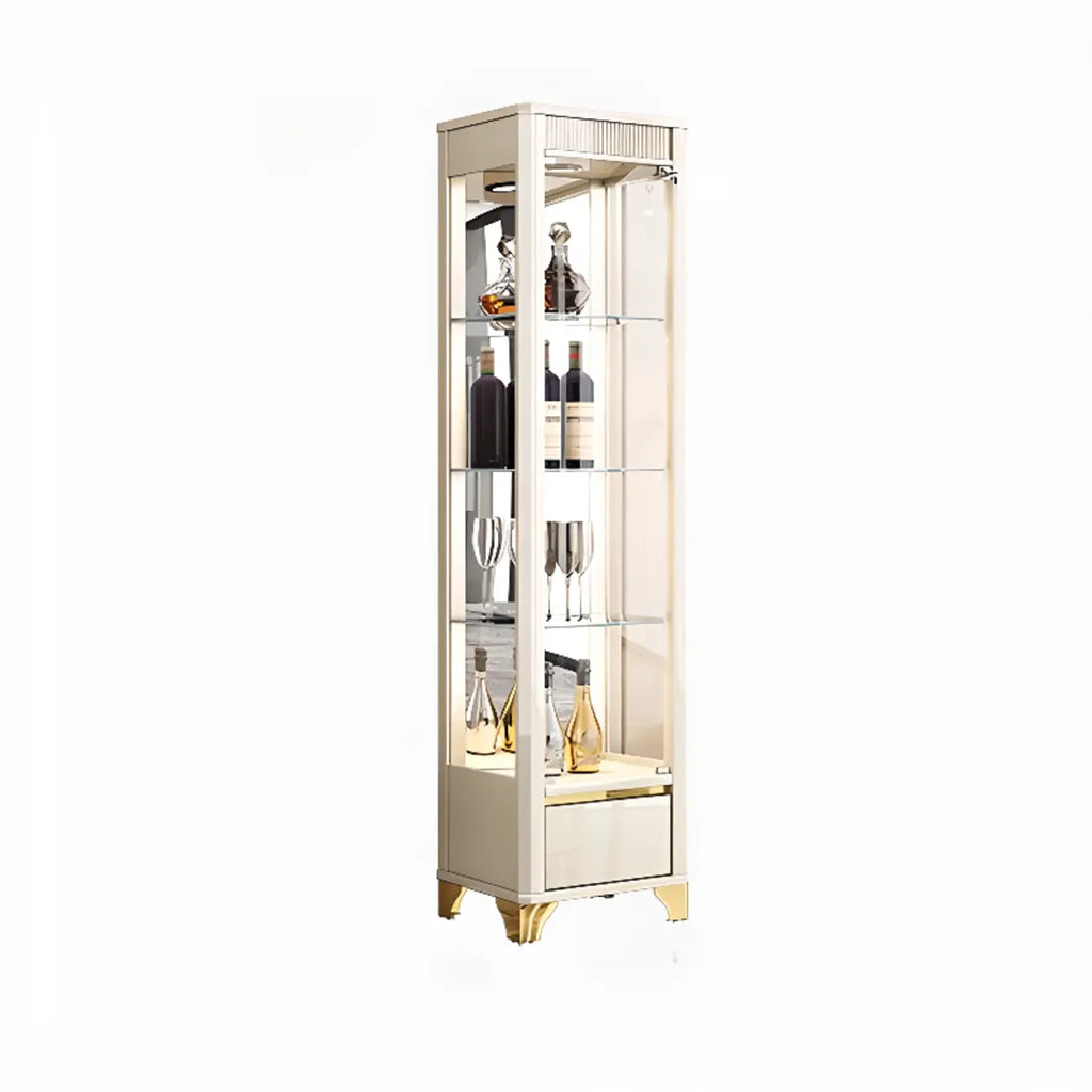 Elegant Black Clear Glass Display Cabinet with Drawers