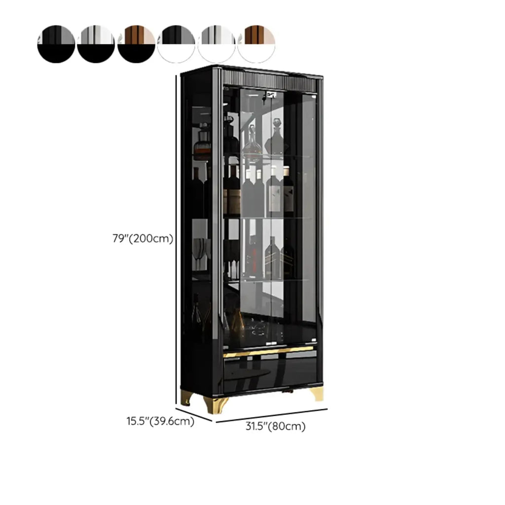 Elegant Black Clear Glass Display Cabinet with Drawers