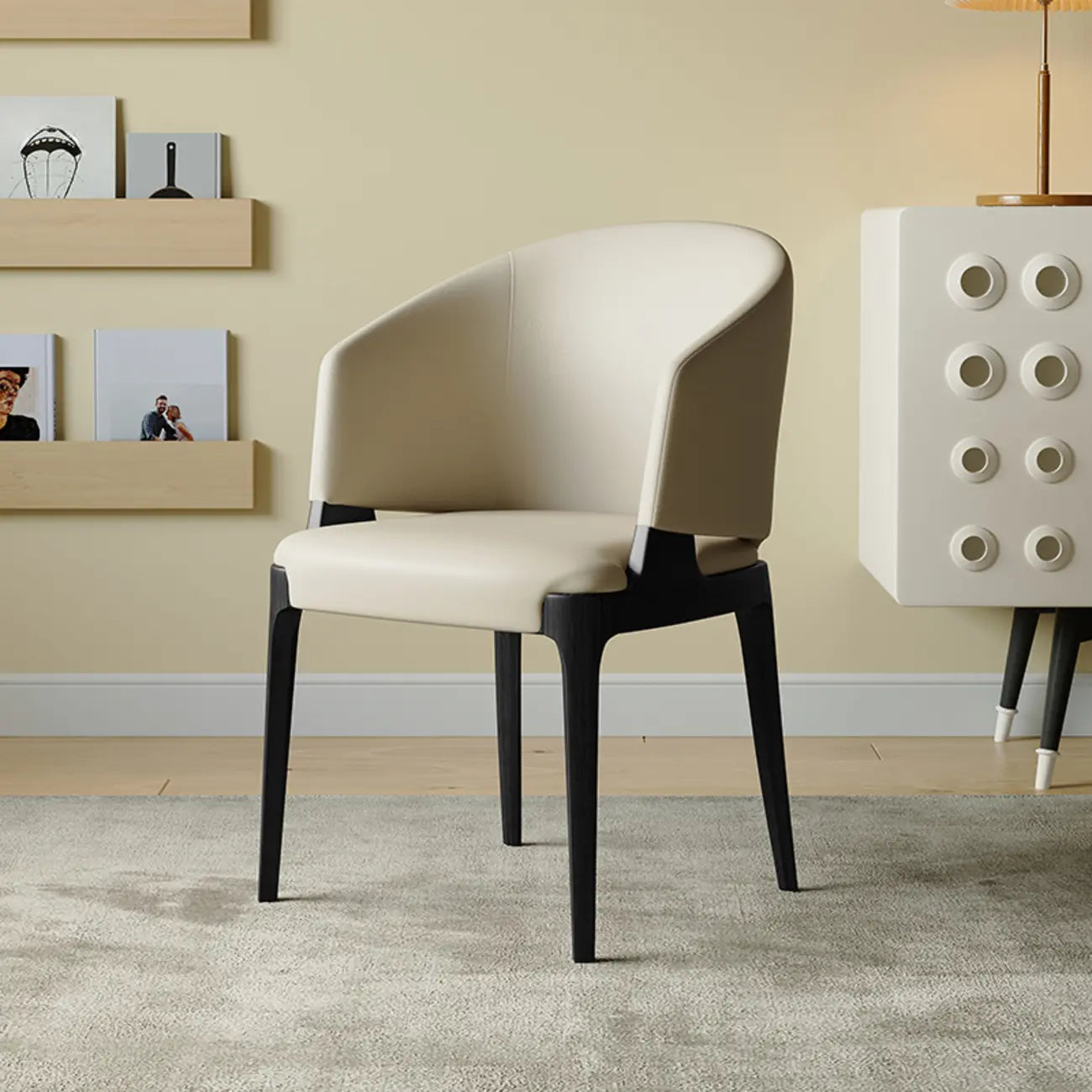 Contemporary Faux Leather Slop Arm Dining Chair