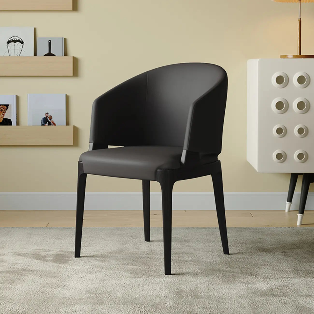 Contemporary Faux Leather Slop Arm Dining Chair