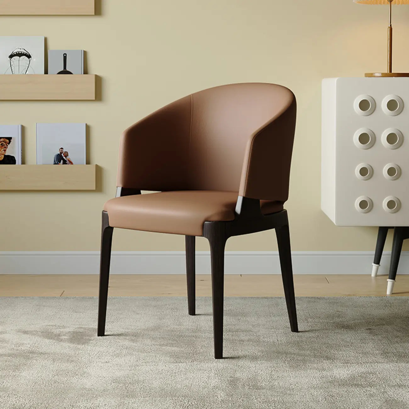 Contemporary Faux Leather Slop Arm Dining Chair
