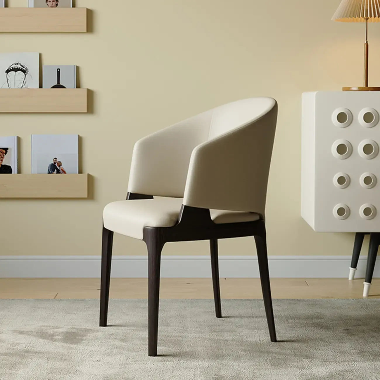 Contemporary Faux Leather Slop Arm Dining Chair