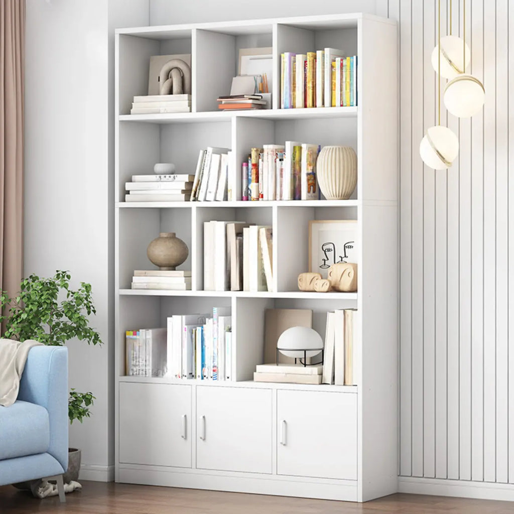 Durable 5-Tier Wooden Bookshelf with Cabinet for Home