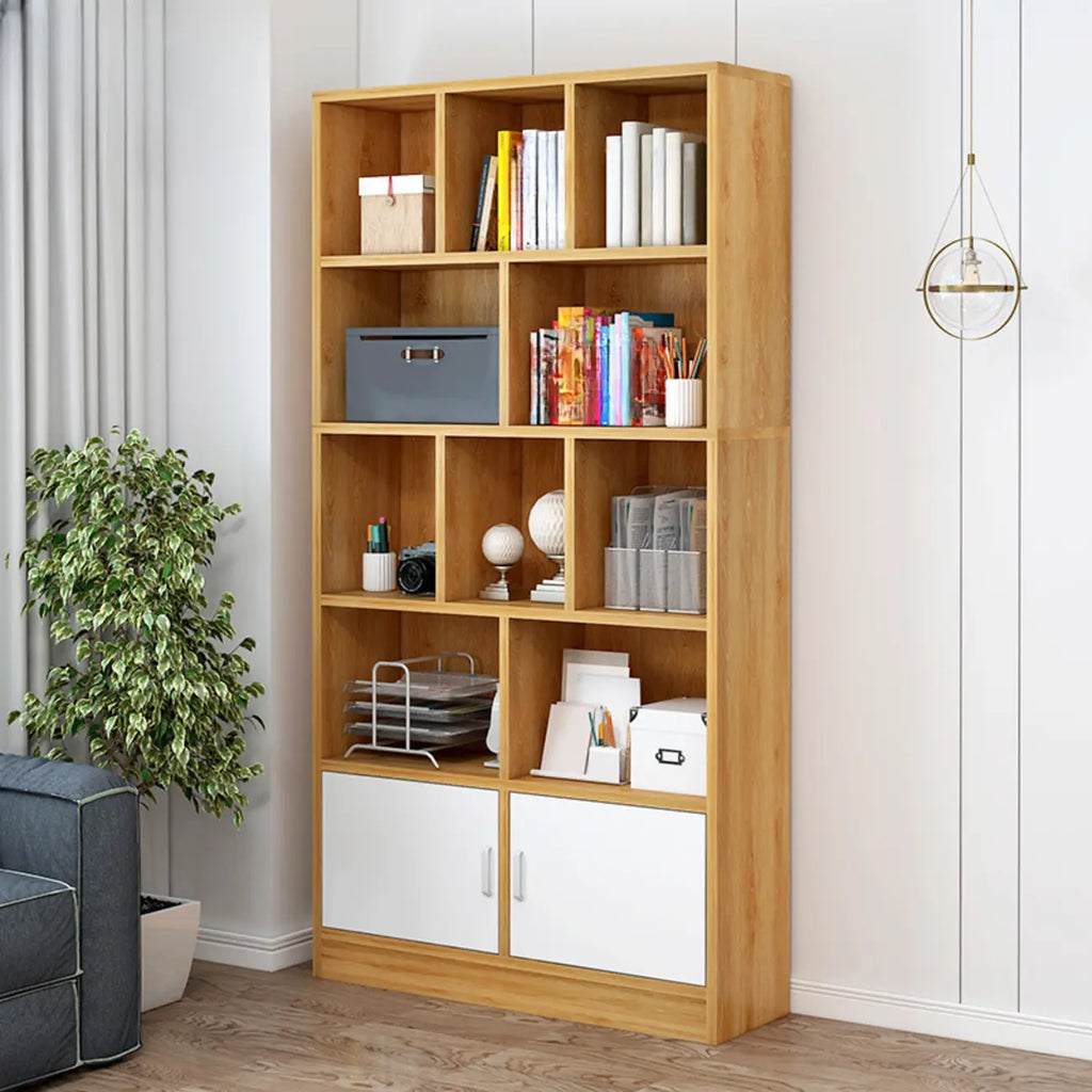 Durable 5-Tier Wooden Bookshelf with Cabinet for Home