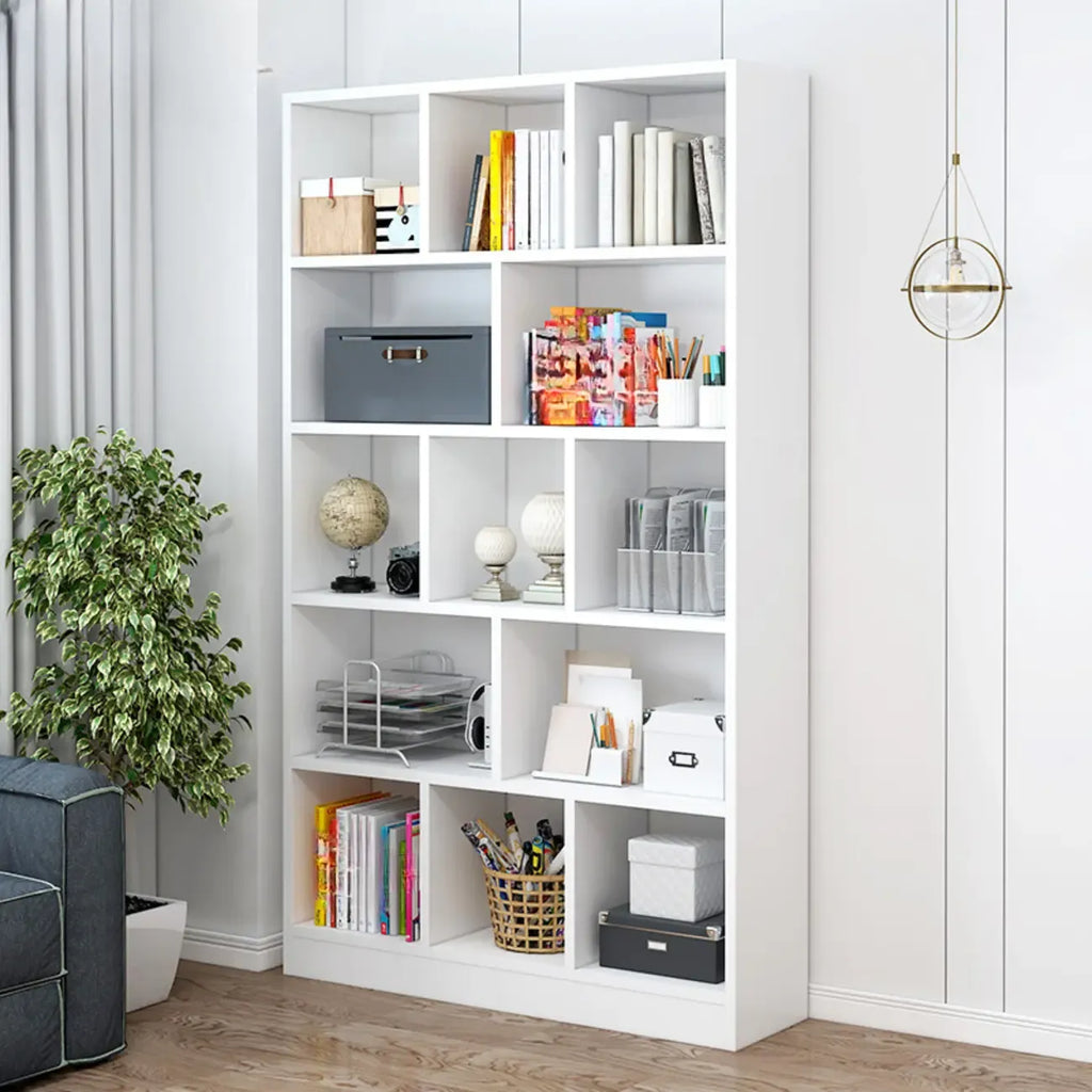 Durable 5-Tier Wooden Bookshelf with Cabinet for Home
