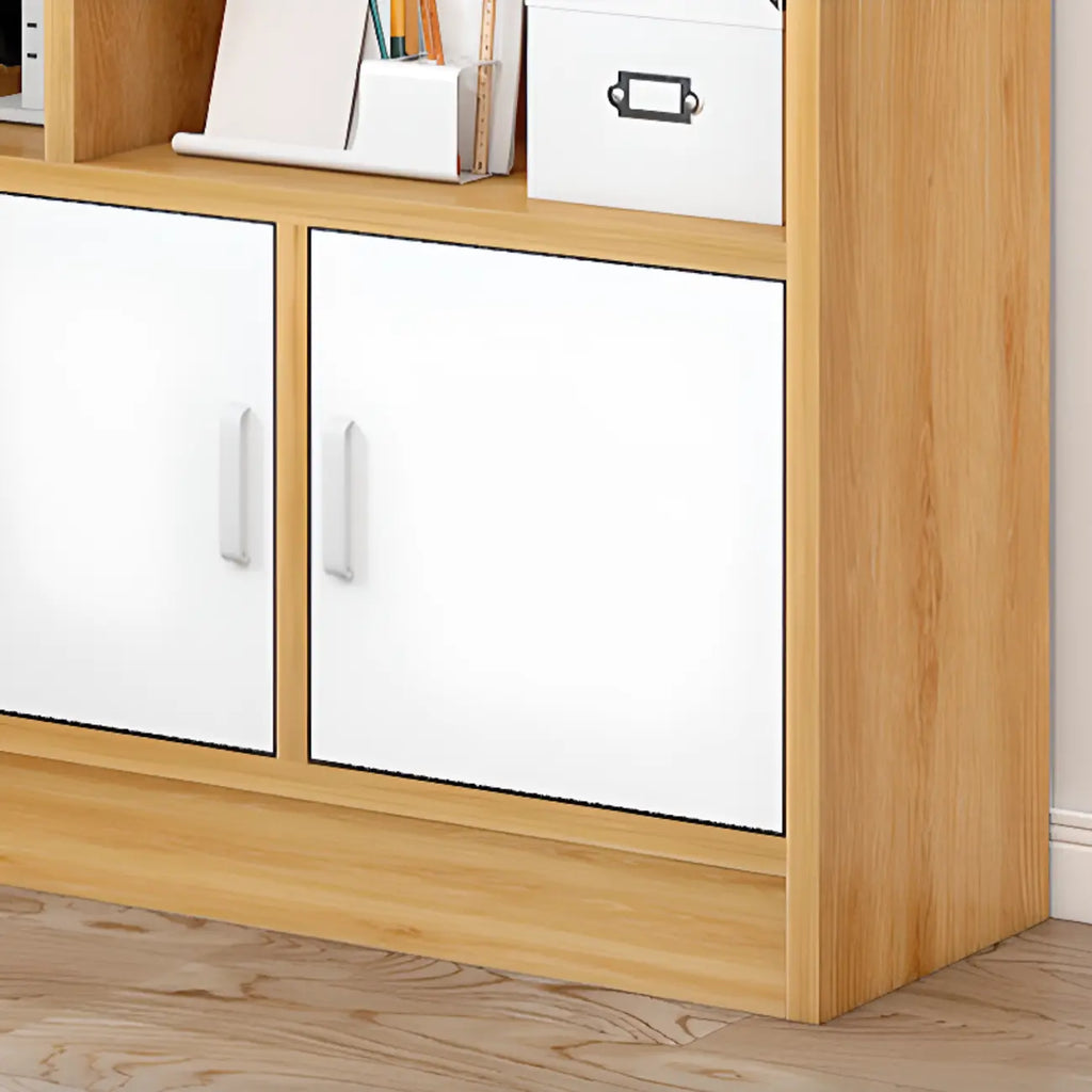 Durable 5-Tier Wooden Bookshelf with Cabinet for Home