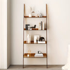 Black Plastic Leaning Ladder Bookcase with 4-Shelves