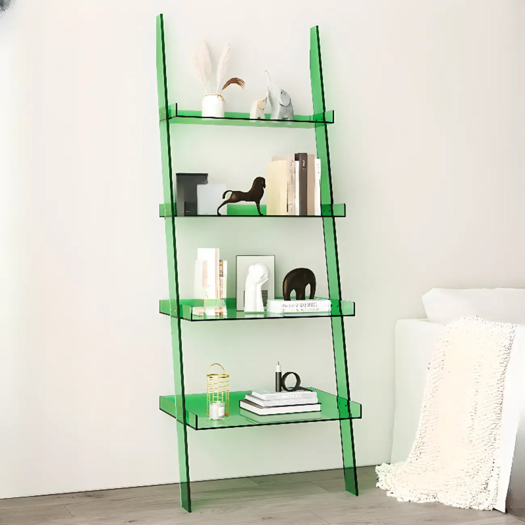 Black Plastic Leaning Ladder Bookcase with 4-Shelves