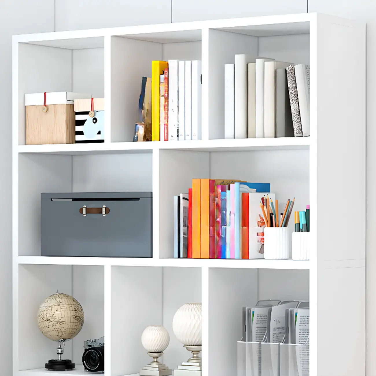 Durable 5-Tier Wooden Bookshelf with Cabinet for Home