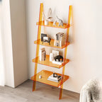 Black Plastic Leaning Ladder Bookcase with 4-Shelves