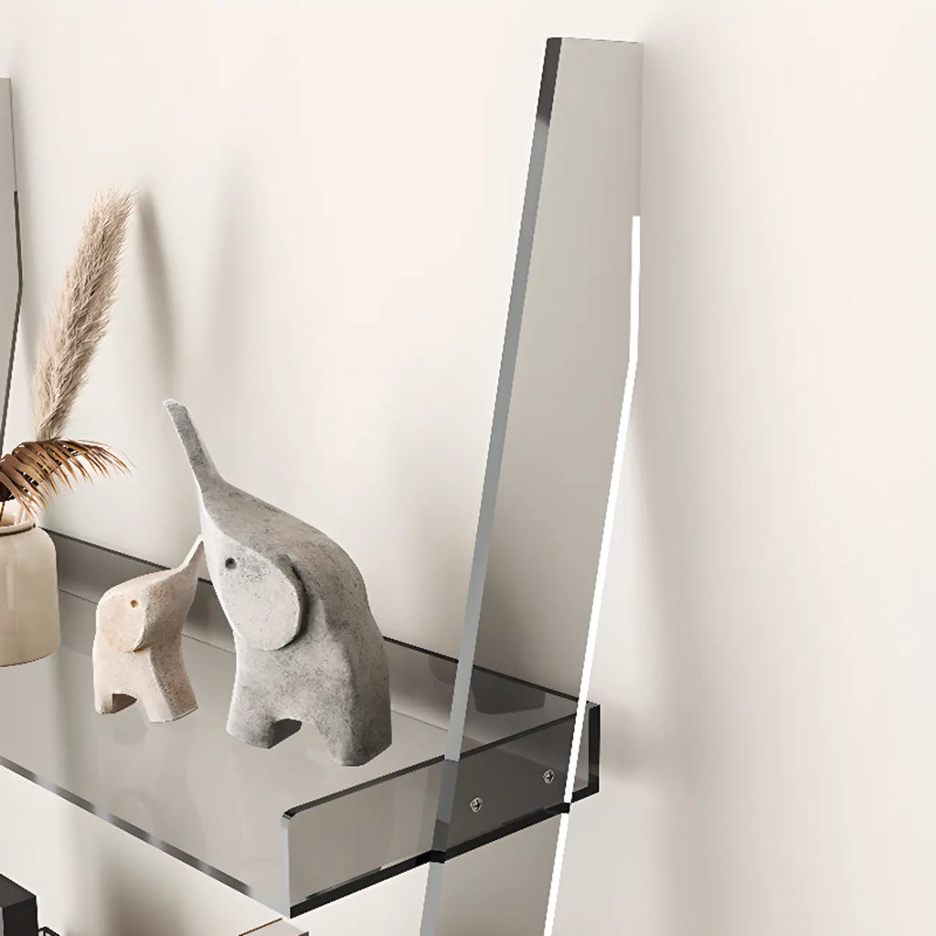 Black Plastic Leaning Ladder Bookcase with 4-Shelves