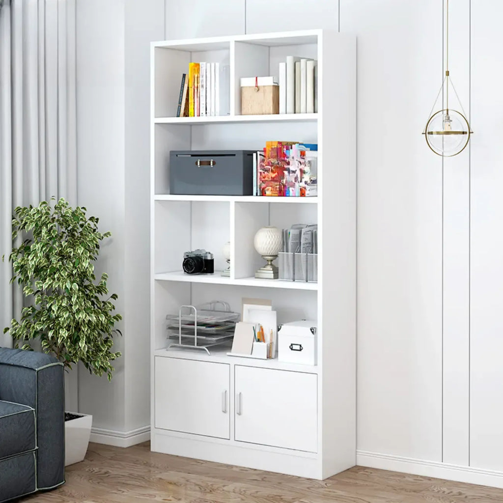 Durable 5-Tier Wooden Bookshelf with Cabinet for Home