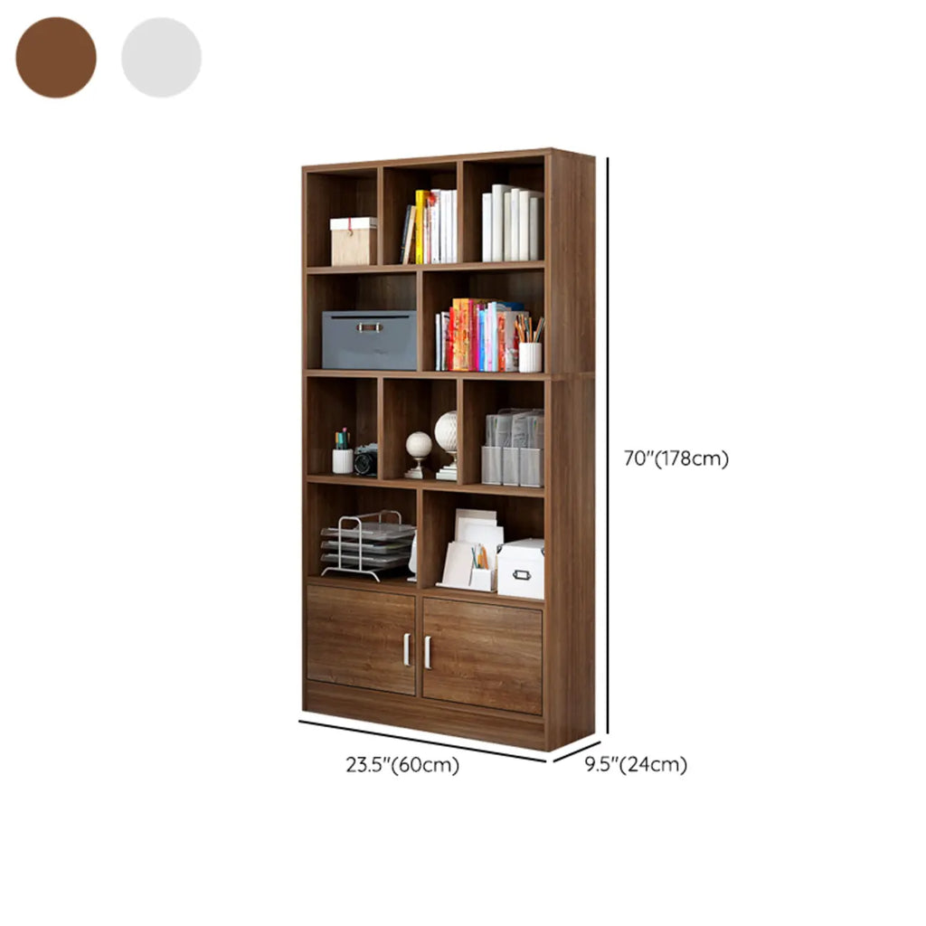 Durable 5-Tier Wooden Bookshelf with Cabinet for Home