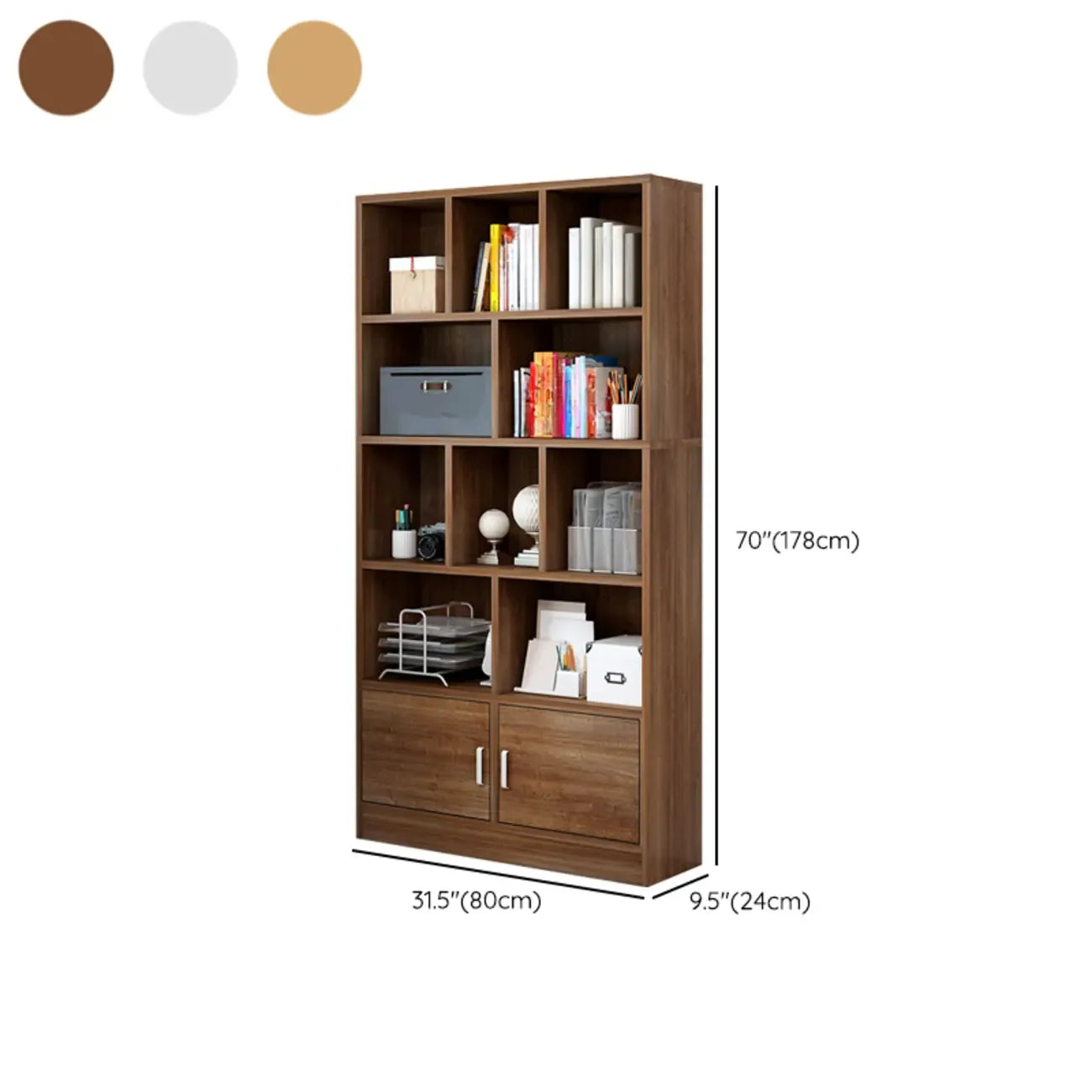 Durable 5-Tier Wooden Bookshelf with Cabinet for Home