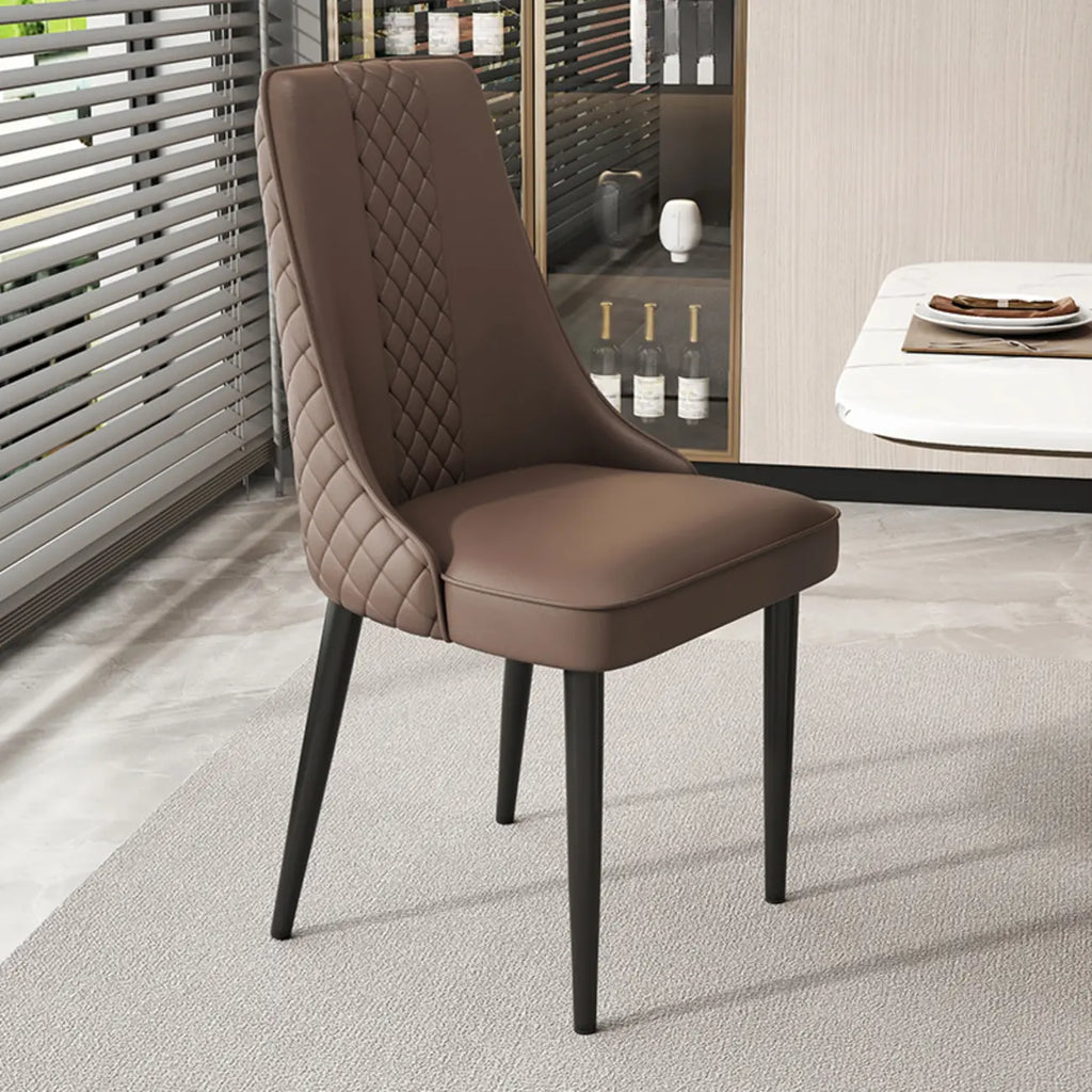 Faux Leather Dining Chair with High Back Sloped Arm