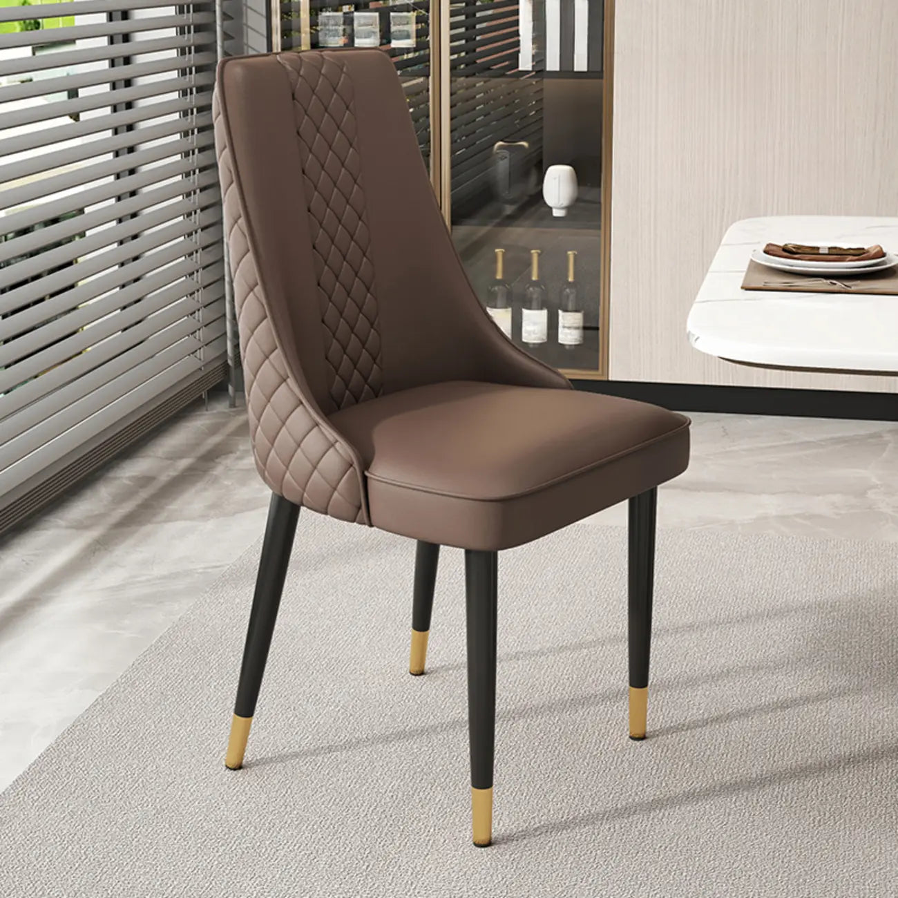 Faux Leather Dining Chair with High Back Sloped Arm
