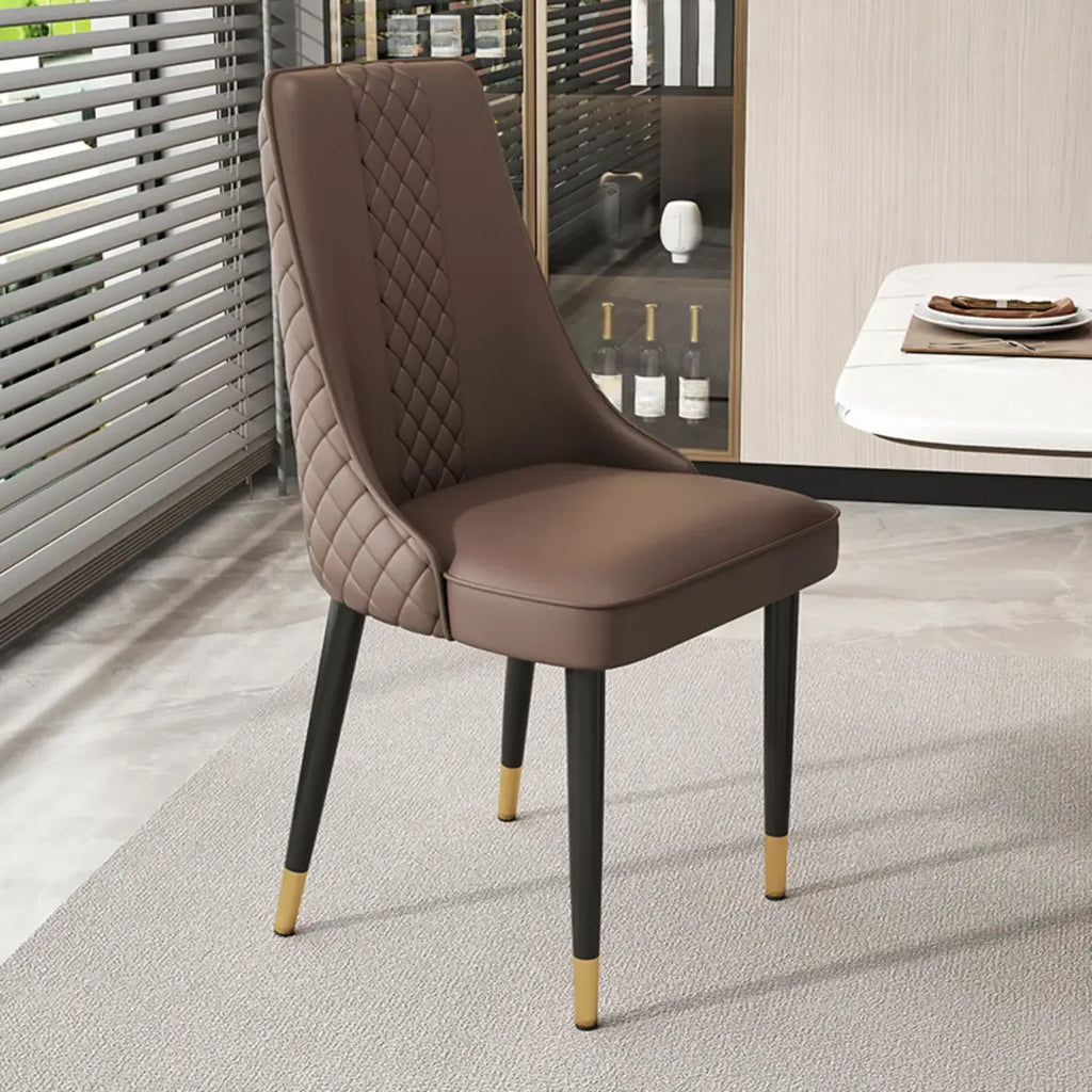 Faux Leather Dining Chair with High Back Sloped Arm