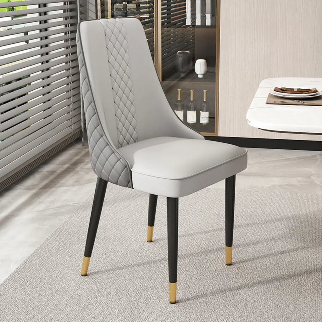 Faux Leather Dining Chair with High Back Sloped Arm