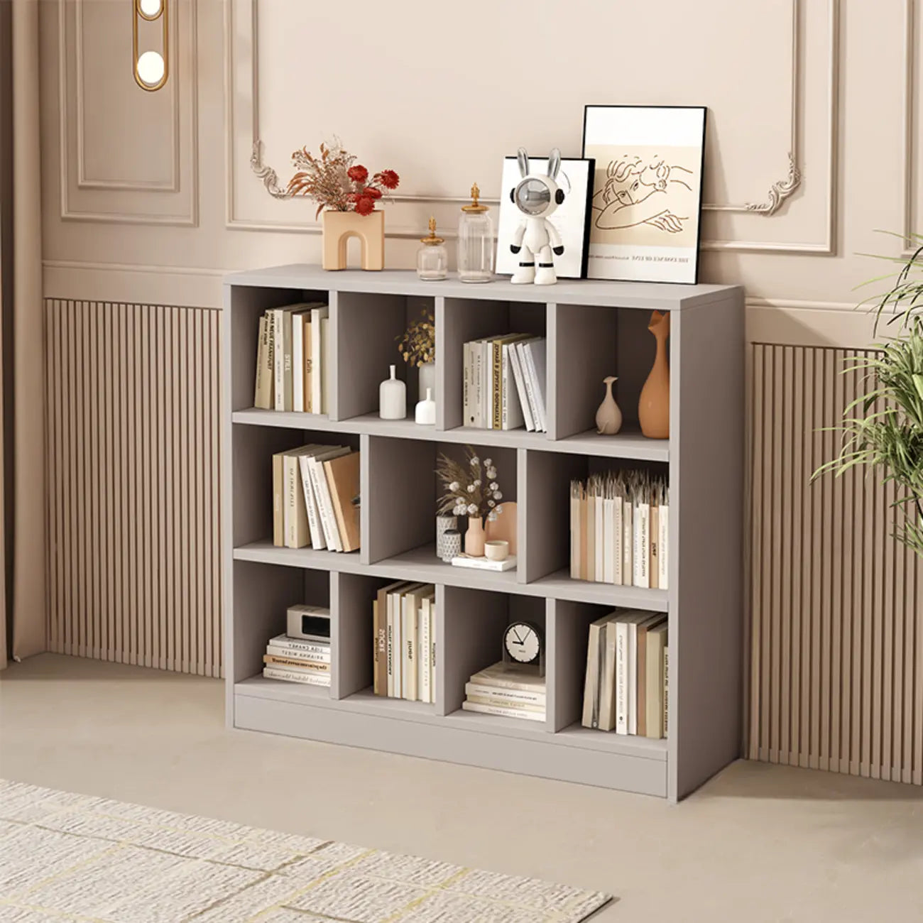 Modern Gray Wooden Horizontal Office Bookcase with Shelves