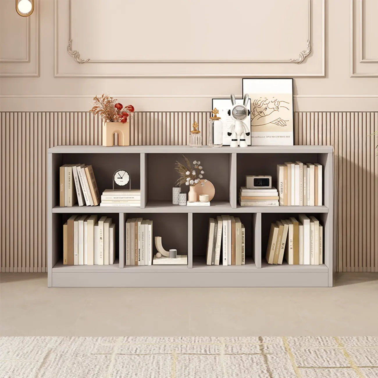 Modern Gray Wooden Horizontal Office Bookcase with Shelves