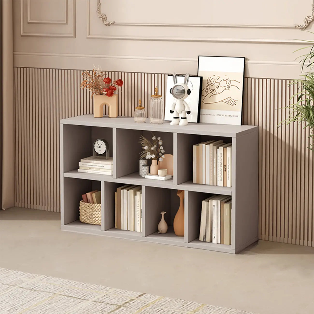 Modern Gray Wooden Horizontal Office Bookcase with Shelves