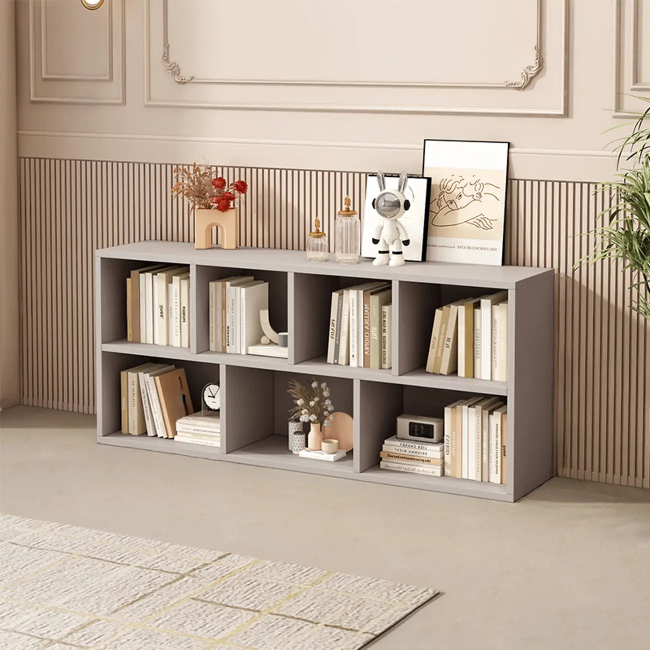 Modern Gray Wooden Horizontal Office Bookcase with Shelves