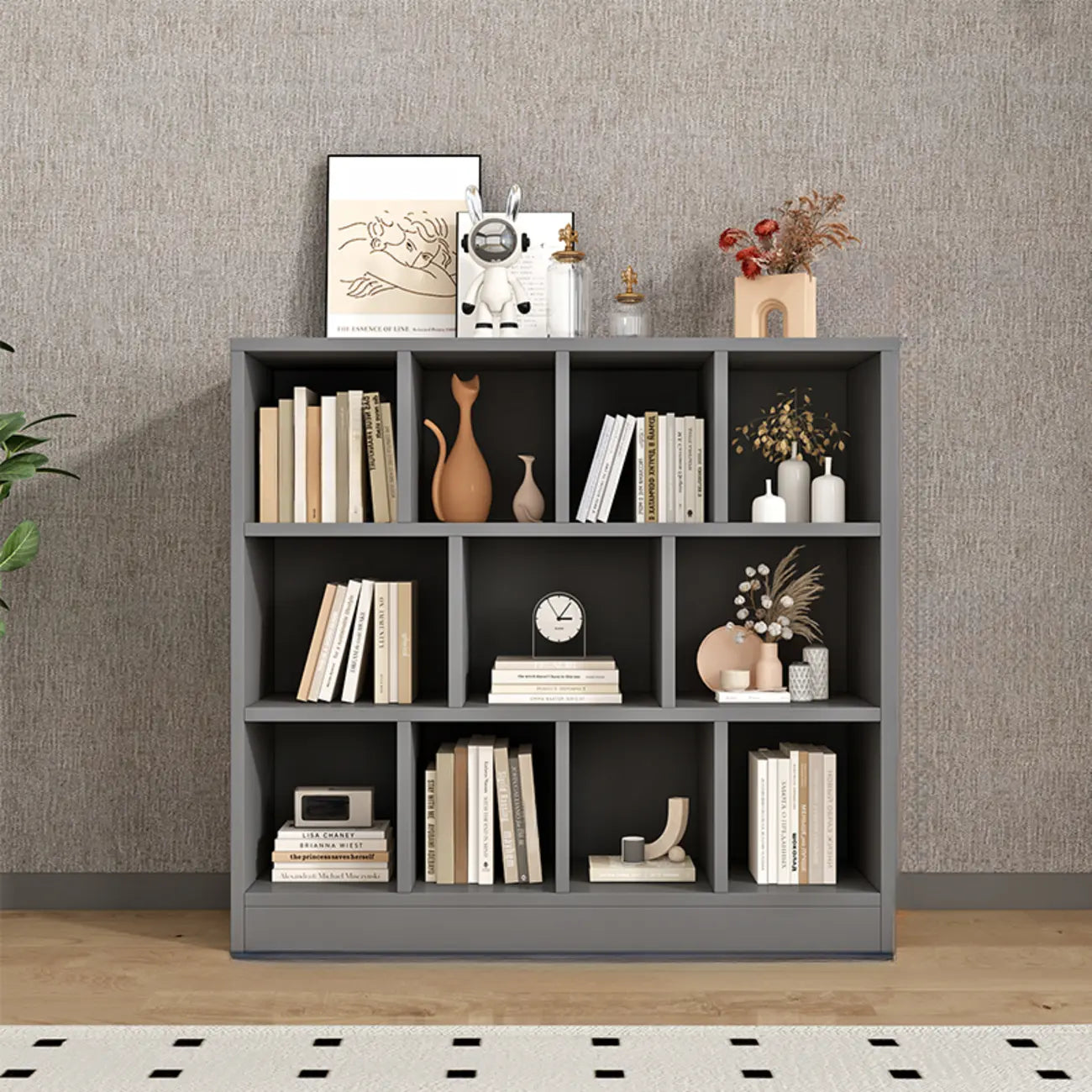Modern Gray Wooden Horizontal Office Bookcase with Shelves