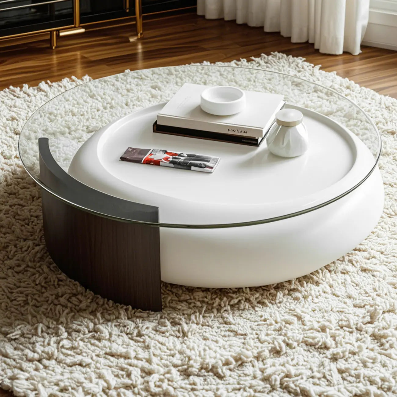 Scandinavian Swivel Glass Storage Coffee Table with Casters