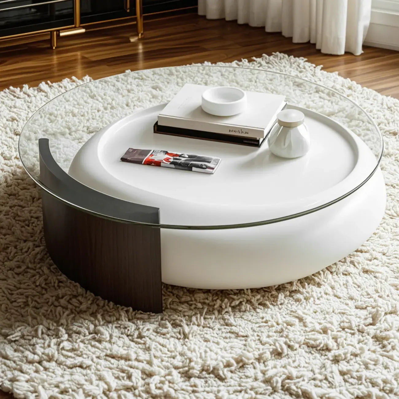 Scandinavian Swivel Glass Storage Coffee Table with Casters