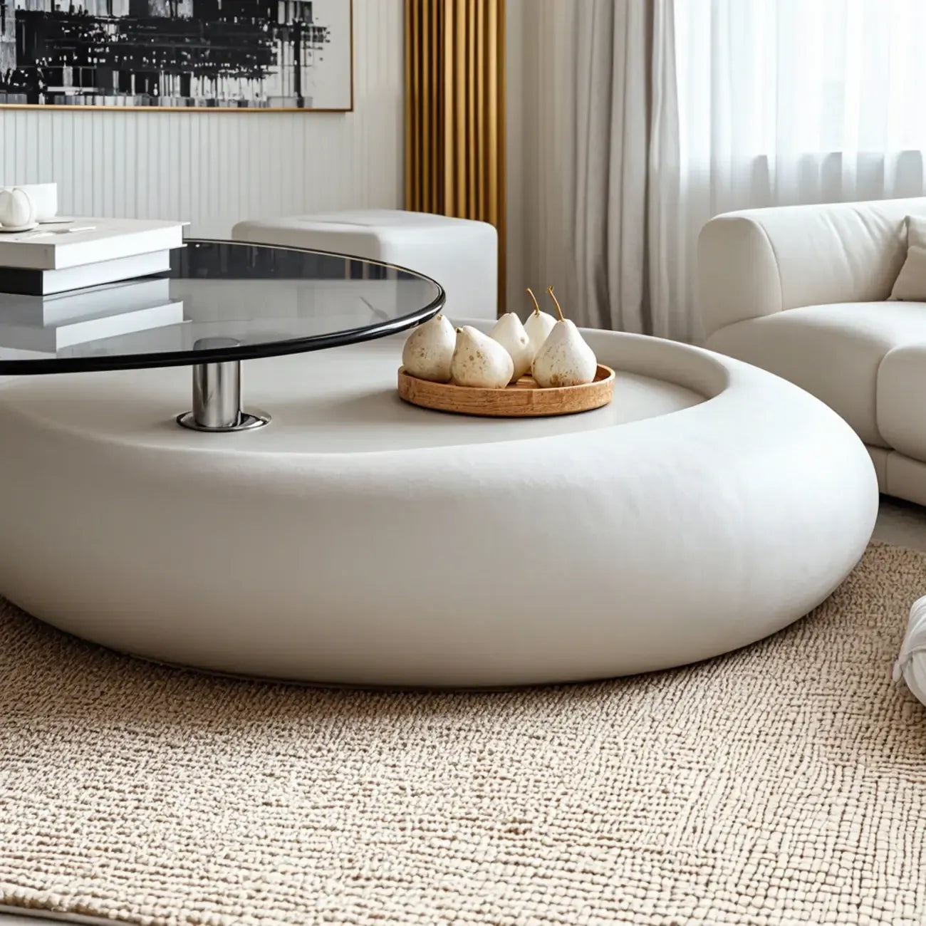 Scandinavian Swivel Glass Storage Coffee Table with Casters