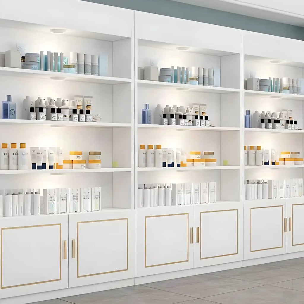 White Rectangle Large Wood Open Display Cabinet