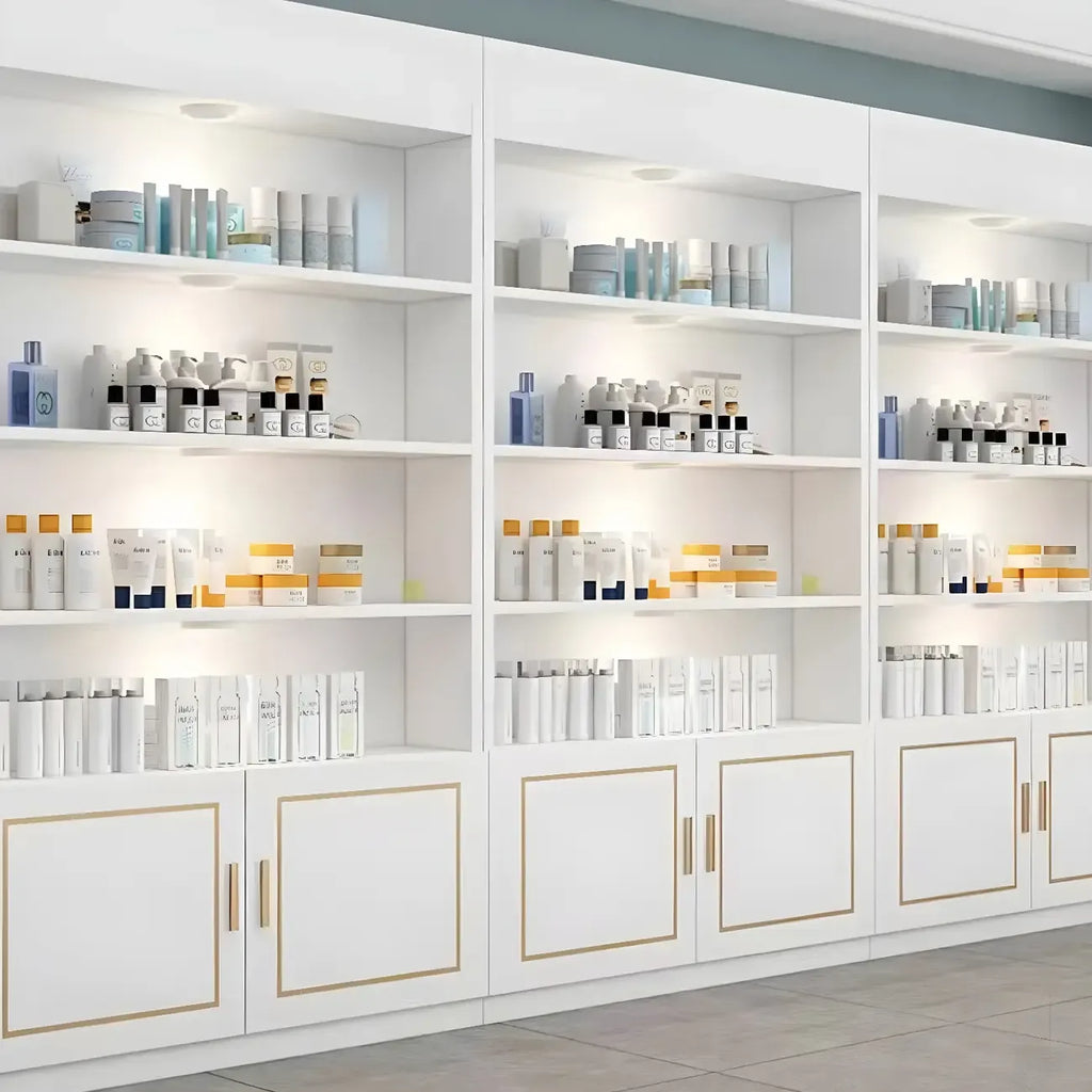 White Rectangle Large Wood Open Display Cabinet