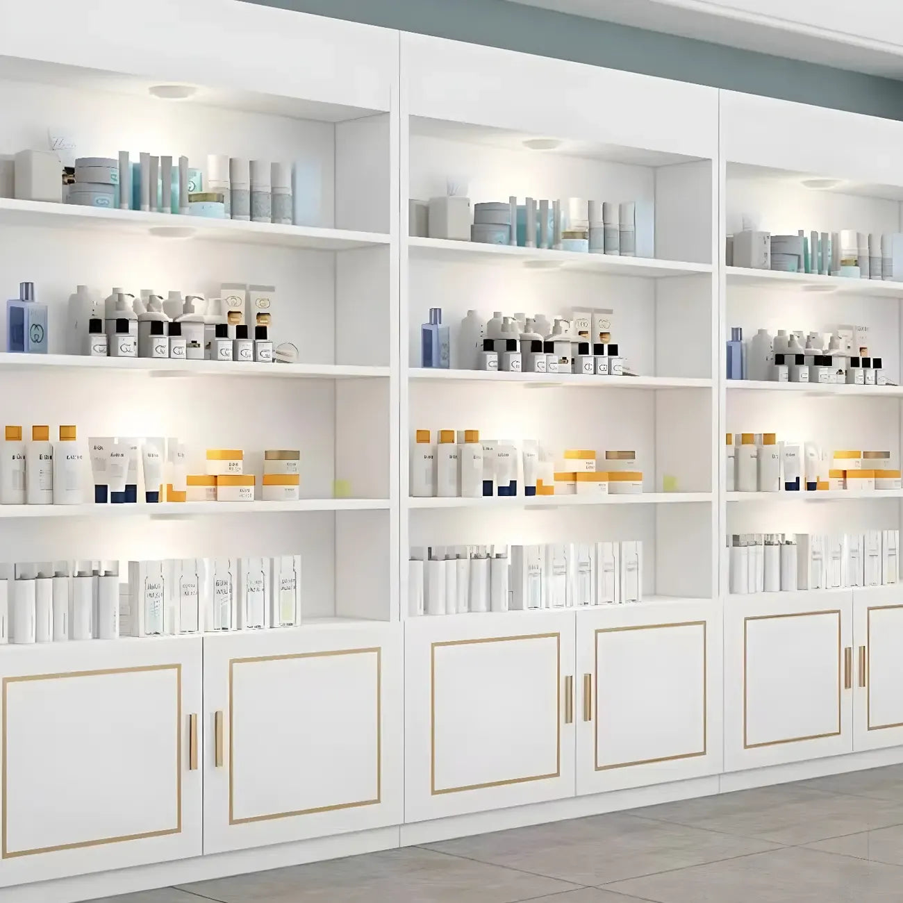 White Rectangle Large Wood Open Display Cabinet