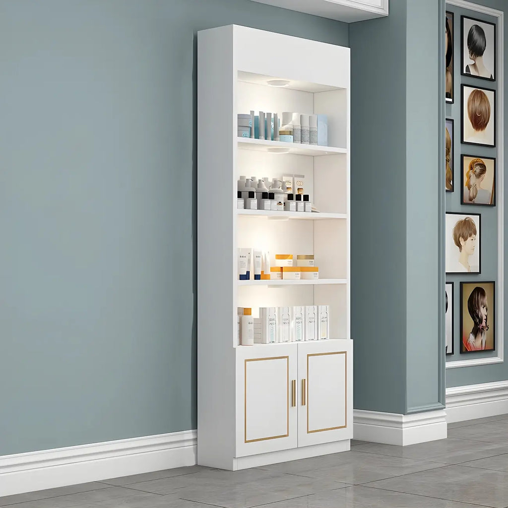 White Rectangle Large Wood Open Display Cabinet