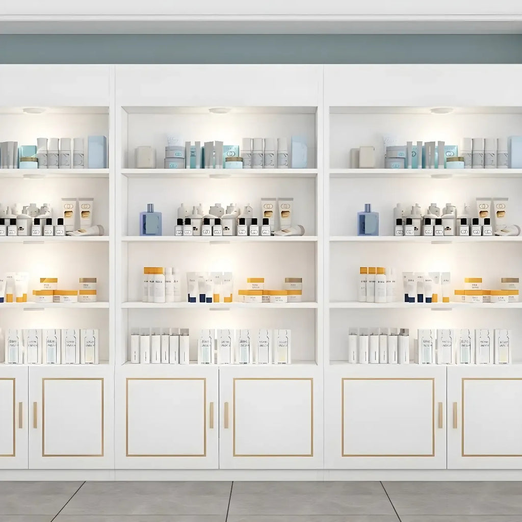 White Rectangle Large Wood Open Display Cabinet