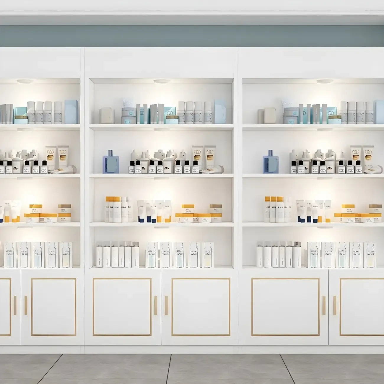 White Rectangle Large Wood Open Display Cabinet