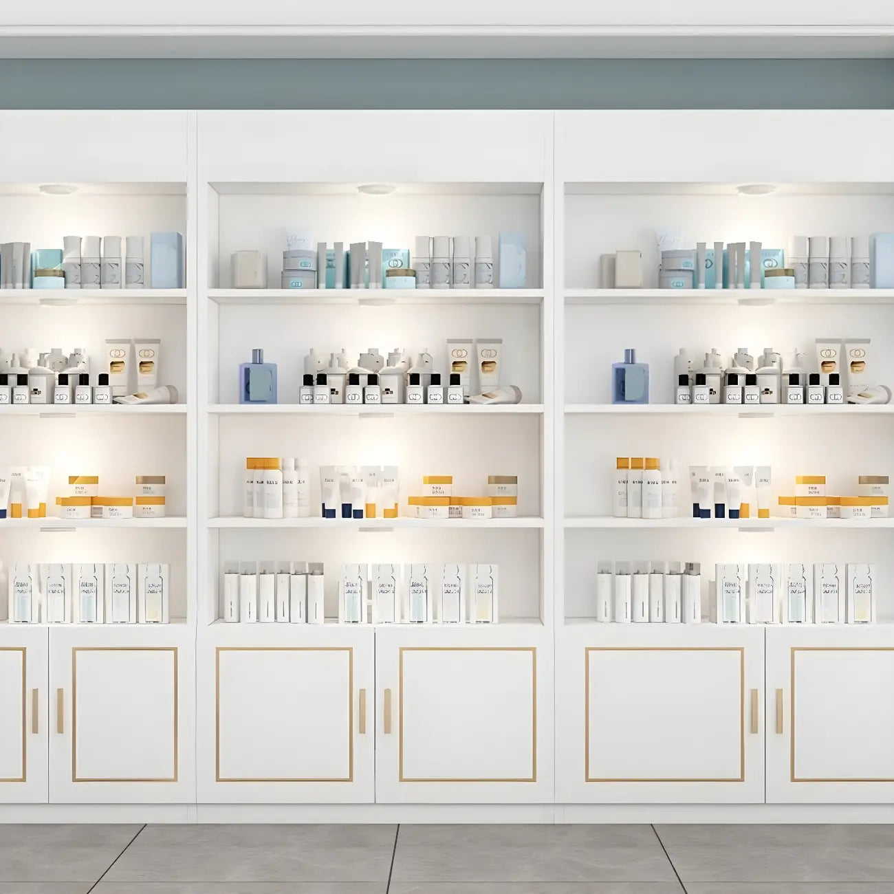 White Rectangle Large Wood Open Display Cabinet