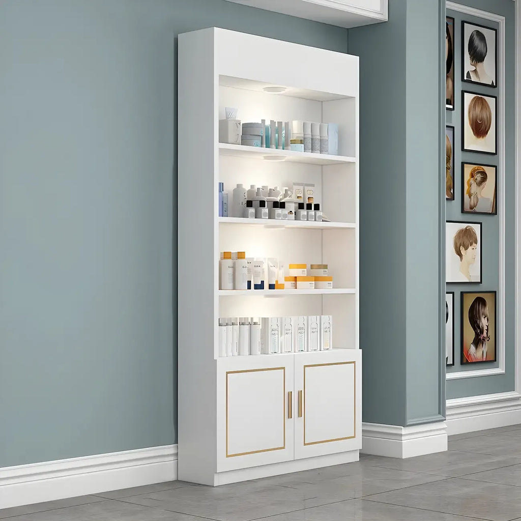 White Rectangle Large Wood Open Display Cabinet